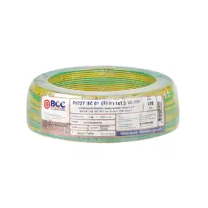 สายไฟ THW 1.5 sqmm BCC เขียวแถบเหลือง 100ม.ม้วน
